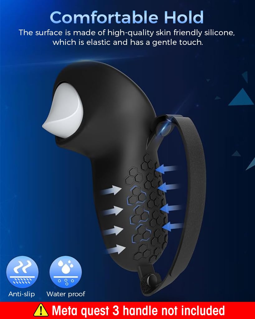 ZORBES Silicone Cover for Oculus Meta Quest 3 Controllers with Adjustable Hand Straps | Non Slip Grip and Thumbstick Caps