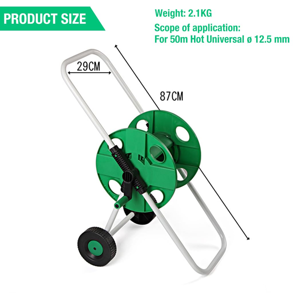 Venzina Garden Hose Reel for Gardening with Smooth 50m Winding Mechanism | Green Wheel Stand Holder