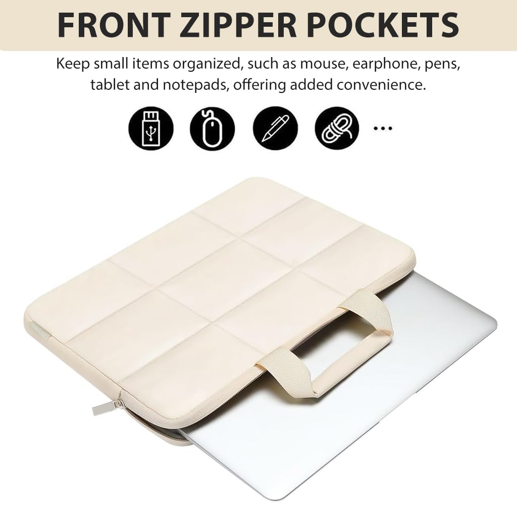 ZORBES Laptop Bag 13 inch for Travel and Work featuring Dual Zipper and Quilted Design | Beige