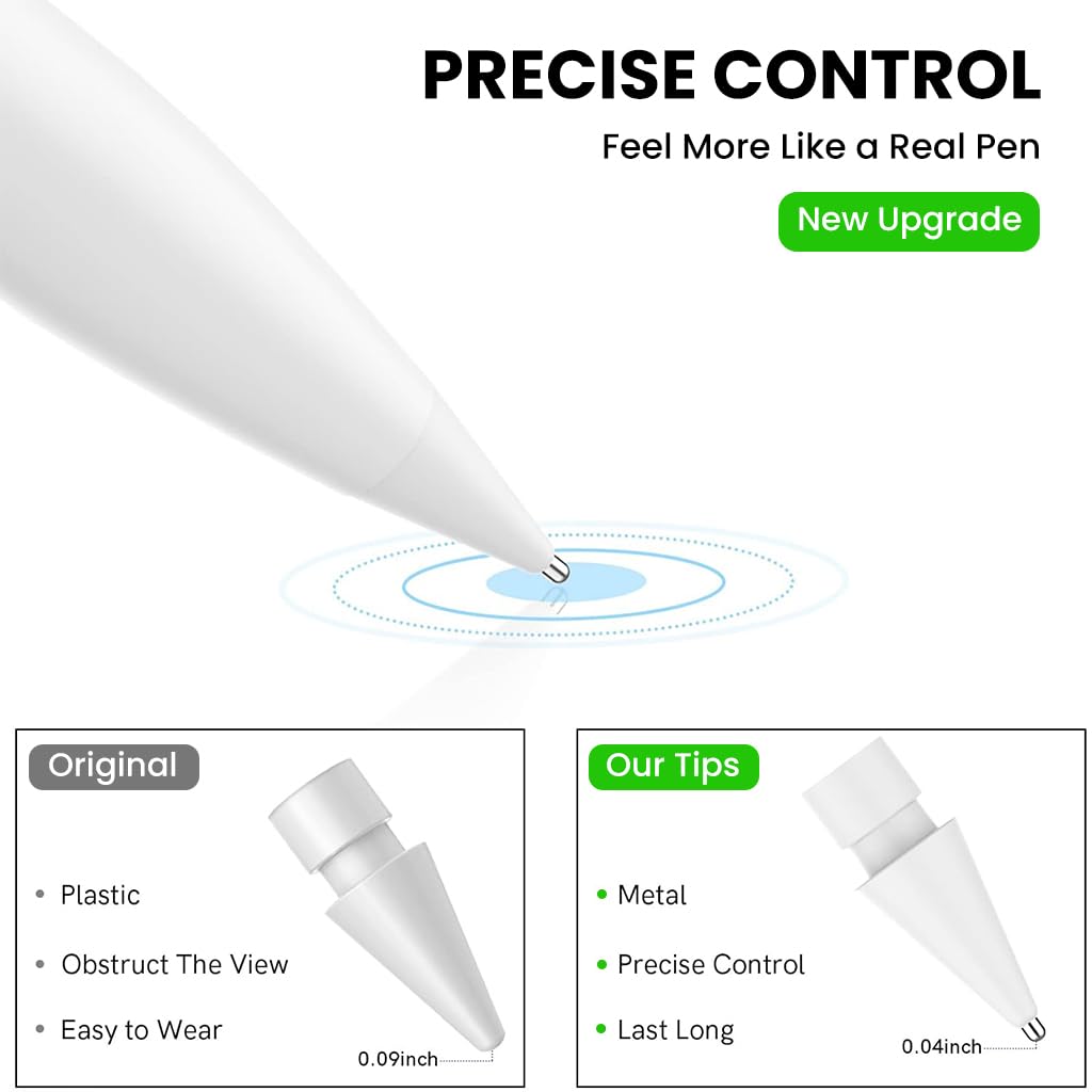 ZORBES® for Apple Pencil Tip Replacement Tips 1st 2nd Generation High Sensitivity Nib 8PCS Original & Metal Pen Stylus