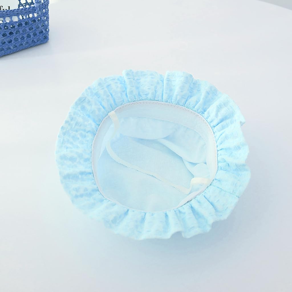 SNOWIE SOFT Turban Cap for Baby Girl with Windproof Chin Strap and Ruffle Brim | Blue Cotton Hat 42–46 cm
