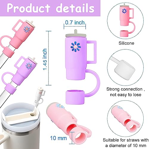 HASTHIP® 5PCS Straw Cover Cap, Straw Protectors with Handle, Cute Silicone Straw Topper for 10mm Diameter Cup Accessories