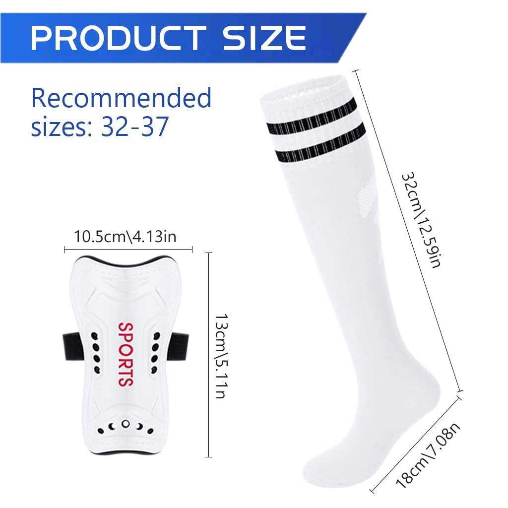 Proberos Football Sport Compression Sock Shin Guards Set for Kids 8–18 with Anti Slip Design and 14 in Knee High Fit