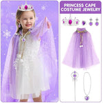 PATPAT® Princess Cape Costume Jewelry Set Princess Cosplay Suit with Crown & Jewelry Set Role Play Dress Up Costume Halloween Party Dressing Up Birthday Party Costume for Girls 4-5 Years Old