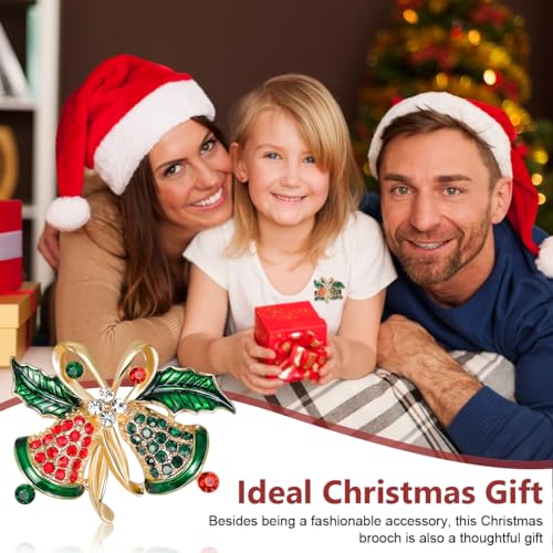 Venzina® Christmas Brooch for Women Men Inlaided Rhinestone Shining, Christmas Bell Brooch, Alloy Brooch for Coat Dress Gown Shawl Sweather, Christmas Gift