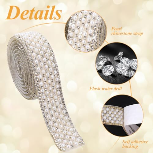 HASTHIP® 3 Rolls DIY Pearl Rhinestone Ribbon Tape 1cm 1.5cm 2cm Self-Adhesive Glittering Strips for Bag Art Decoration Scrapbook 1 Yard Per Roll 2PCS