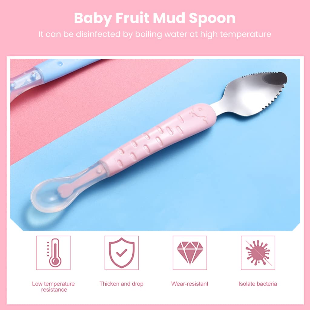 SNOWIE SOFT Fruit Spoon for Baby Feeding with Dual Serrated Scraper and 22cm Handle | Food Grade Steel and Silicone for Kids