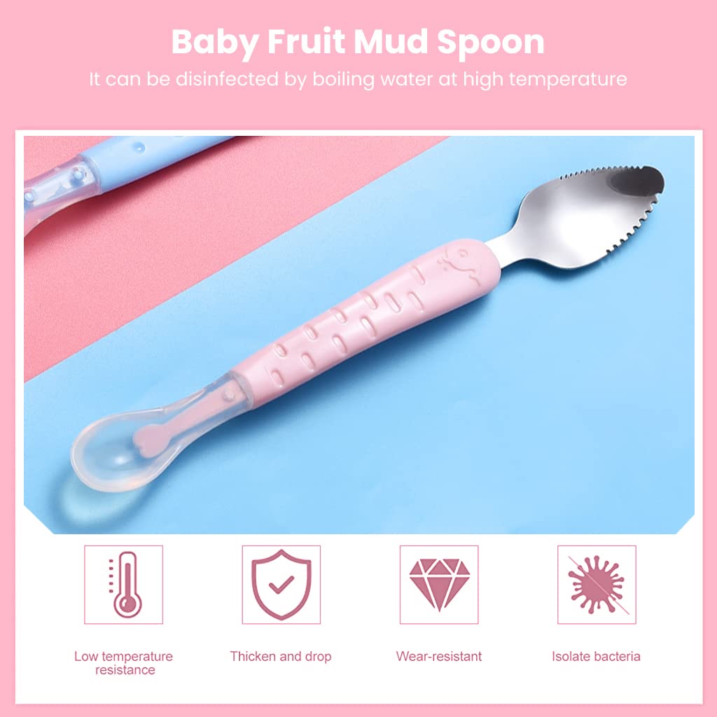 SNOWIE SOFT® Fruit Spoon with Scraper for Baby Feeding, 2 in 1 Multifunction Serrated Grapefruit Fruit Spoon for Kids/Toldder