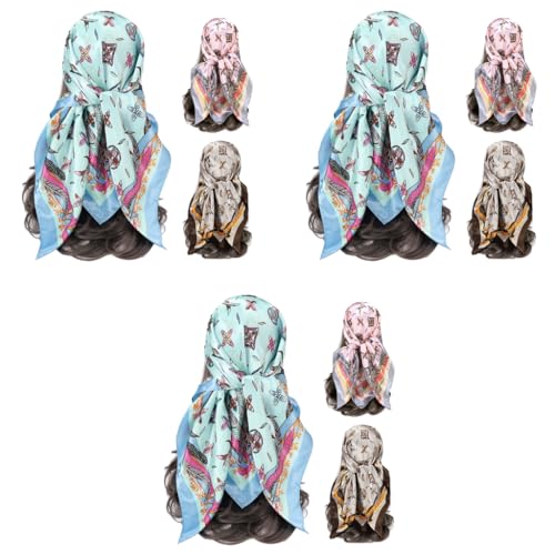 SANNIDHI® 9PCS Silk Head Scarf Satin Hair 35 Inch Square Polyester Elegant Printed Summer Women Neck Scarves Mother's Day Gift Ladies