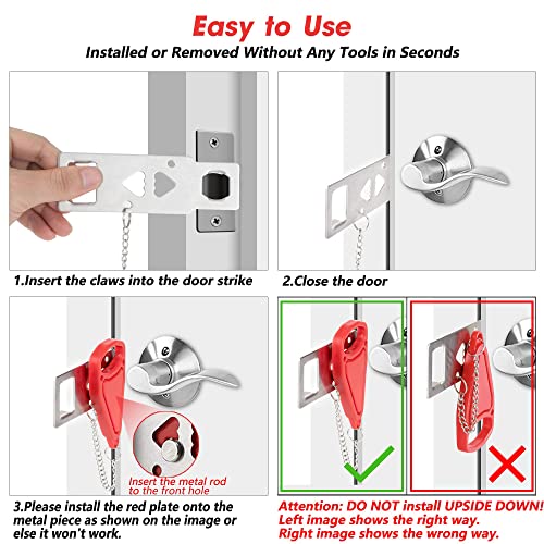 HASTHIP® Portable Door Lock Travel Chain Prevent Unauthorized Entry Additional Security Privacy for Hotel Home Apartment Dorm 6PCS
