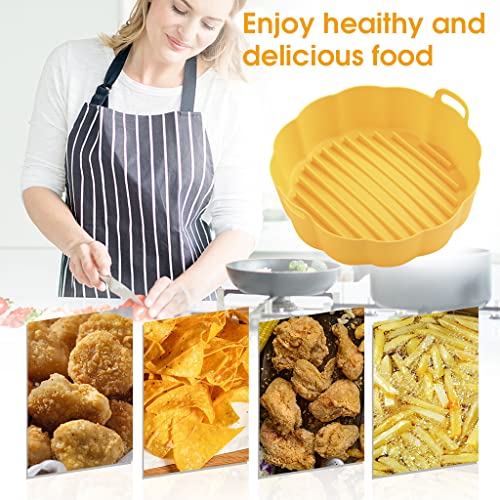 ZIBUYU® Yellow Non-Stick Reusable Air Fryer Silicone Liner Round Pot & Oven Accessories with Ear Handles, No Need to Clean The Air Fryer, Top: 7.5 inches - Bottom: 6.8 inches