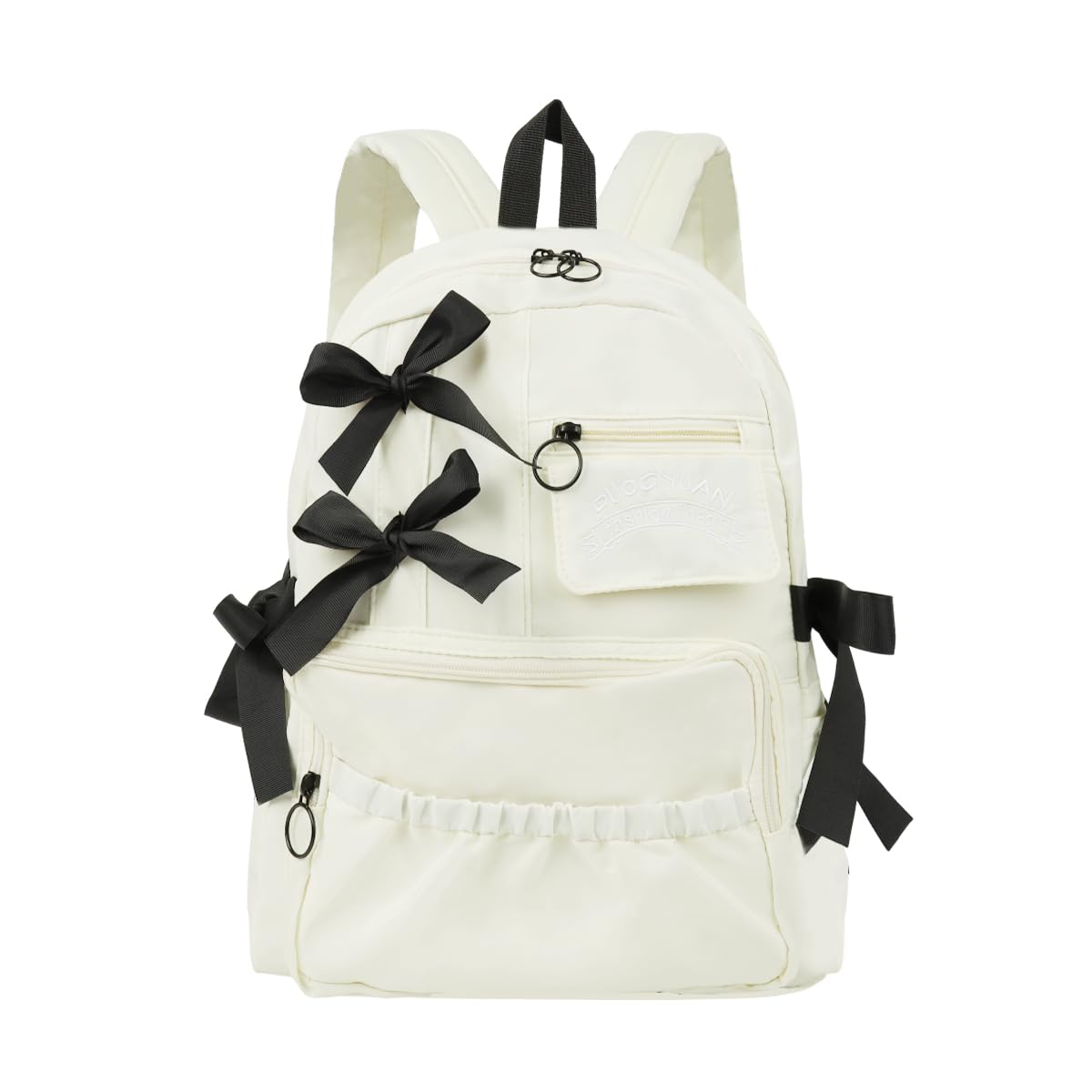 PALAY School Bag for Girls with Bow and Multi Pocket Design in White Oxford Cloth | Large Capacity Backpack for School or Travel