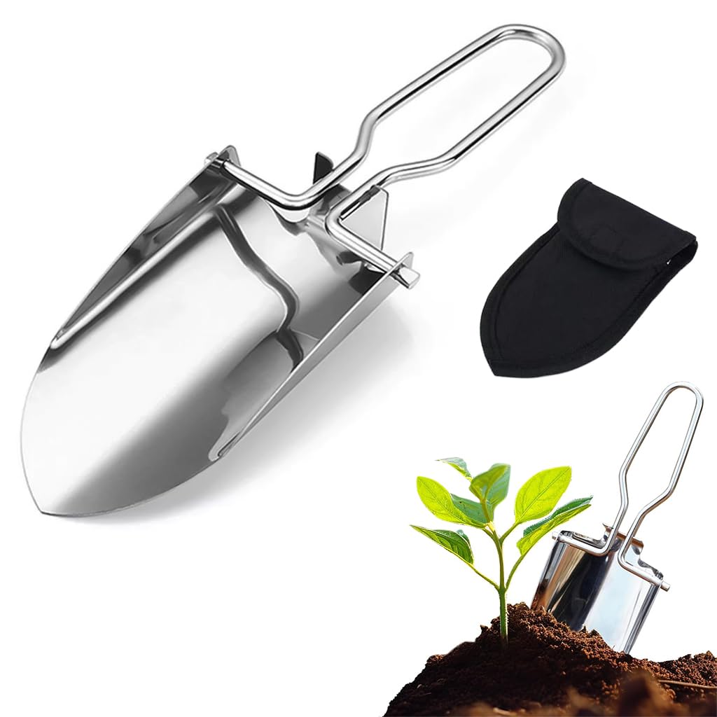 HASTHIP® 9'' Small Shovel Portable Gardening Shovel Stainless Steel Shovel Gardening Shovel Pocket Shovel with Storage Bag Folding Handle Design Camping Tool Survival Tool