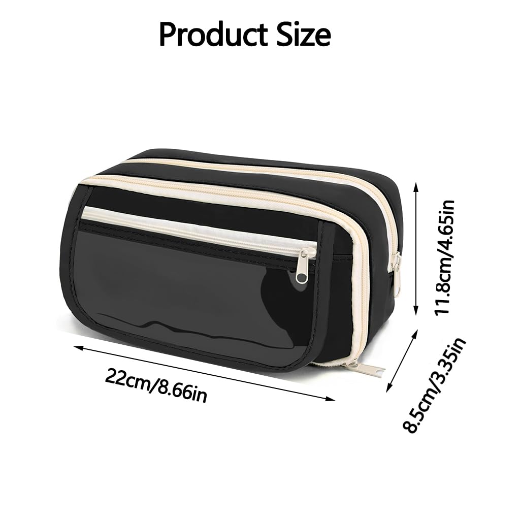 Zibuyu Pencil Pouch for School and Office with Multi Layer Mesh Pockets and Black Cloth Design
