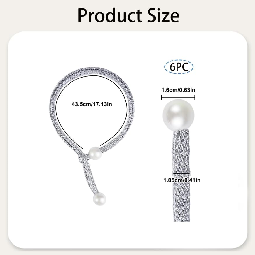 ZIBUYU Curtain Tie Backs for Home and Office featuring Adjustable Loop | 6pcs Gray