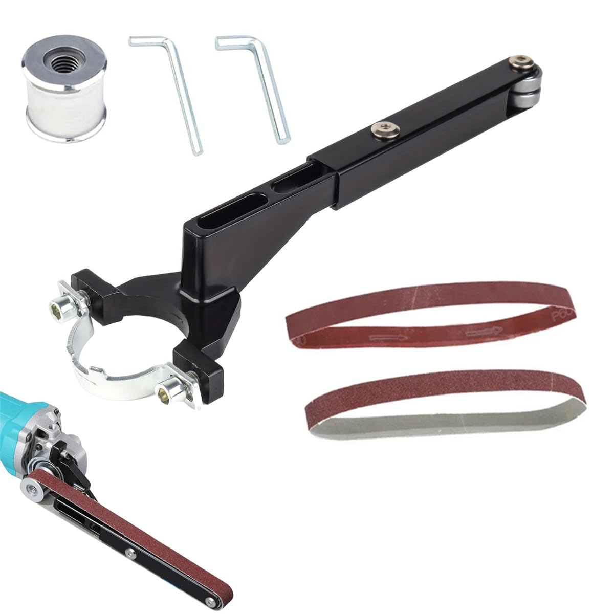 Serplex Angle Grinder Belt Sander Attachment for 100MM and 125MM Disks featuring Arm and Pulley System