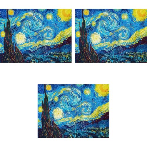HASTHIP® Diamond Painting Kit 5D The Starry Night by Master Van Gogh Rhinestone Extremely Shiny Art Abstract Style Room Decoration 30cm x 40cm 3 PCS