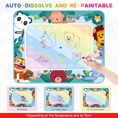 PATPAT® Magic Water Doodle Mat DIY Graffiti Drawing Mats 100x80cm Water Based Coloring No-Ink for Toddler Children Birthday Gift Kids 1-6 Years Old 3PCS