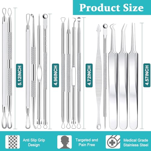 MAYCREATE® Blackhead Remover Tool Kit Pore Cleaning Tools, 15pcs Stainless Steel Blackhead Remover Tool Kit for Pimples, Blackheads, Whiteheads, Zit, Deep Pore Cleaning Tool with Storage Box