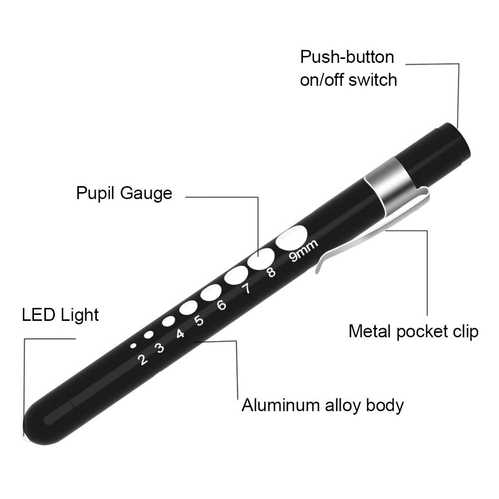 Optifit Pen Torch for Doctors with Push Button Switch and 5cm Ruler | 2Pcs Aluminum Alloy Clip-On LED Light