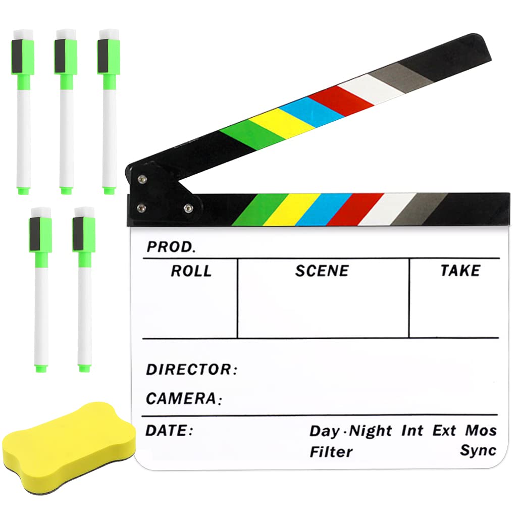 ZORBES® 12x10 inch Acrylic Clapboard/Film Slate Cut Action Scene Clapper with Markers and Erasers for Movie Directors,Filmmaking,Photography,Studio,Video,TV