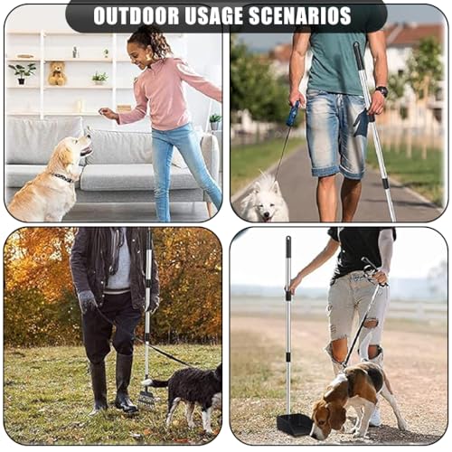 HASTHIP® Dog Pooper Scooper Tray Set, Dog Pooper Scooper for Large and Small Dogs with Long Handle, Adjustable Stainless Steel Rake Poo Rake for Dirt, Gravel, Lawns, Grass