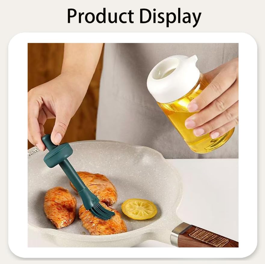 ZIBUYU Glass Olive Oil Dispenser Bottle for Cooking and Baking with 230ml Capacity | Integrated Silicone Brush and Lead-Free Design