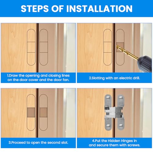 Serplex® 8Pcs Zinc Alloy Invisible Door Hinges for Wooden Doors & Cabinets, Rust-Resistant Embedded Folding Brackets, Concealed Hinges for Closet, Kitchen, Furniture Upgrade, Sleek Modern Look