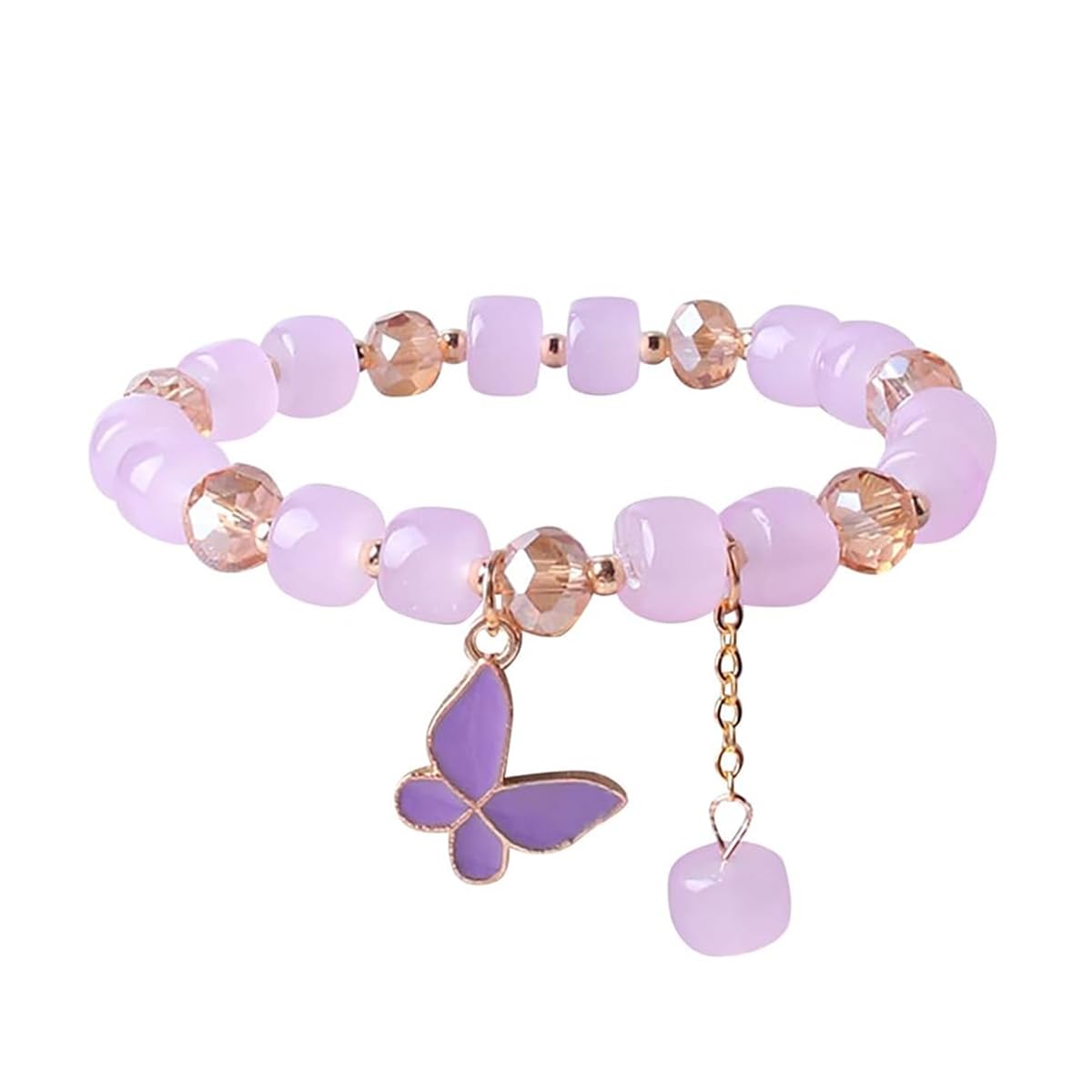 ZIBUYU Girls Beaded Bracelet Purple Butterfly Charm Beaded Bracelet Fashion Elastic Crystal Glass Beaded Bracelet Jewelry Gift Bracelet for Girls Women