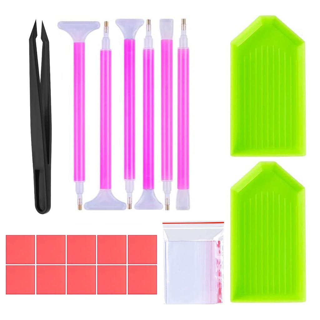 HASTHIP® 29Pcs DIY Diamond Painting Art Accessories Tools Art Supplies Double-end Pickup Pens, Diamond Dispenser Tray, DIY Diamond Rhinestone Painting Tools Kit