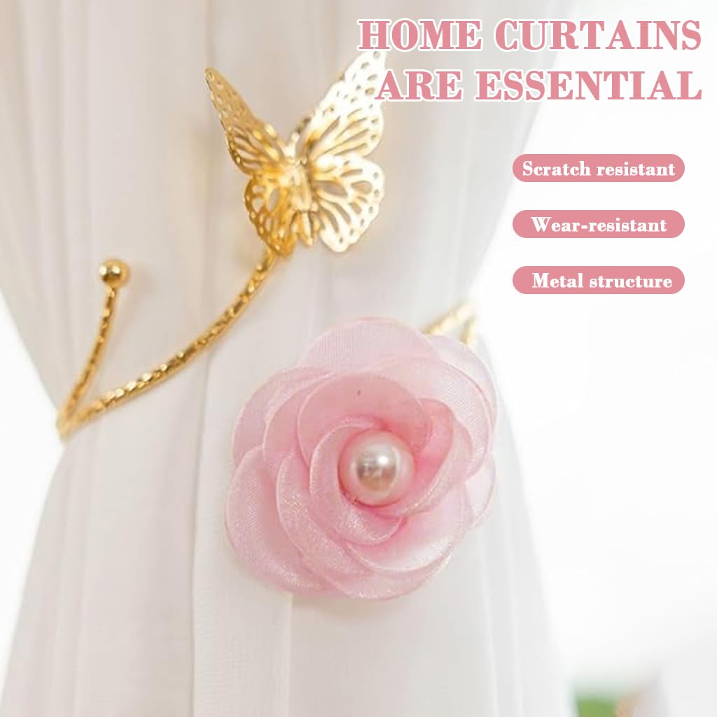 HASTHIP Butterfly Curtain Tiebacks for Living Room and Bedroom with Metal Cut Out Floral Charm Pack of 2