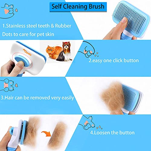 Qpets® Slicker Dog Comb Hair Brush Pet Grooming Massaging Use to Clean Loose Fur Dirt Great for Dogs Cats with Short Medium Long Hair Blue 3PCS