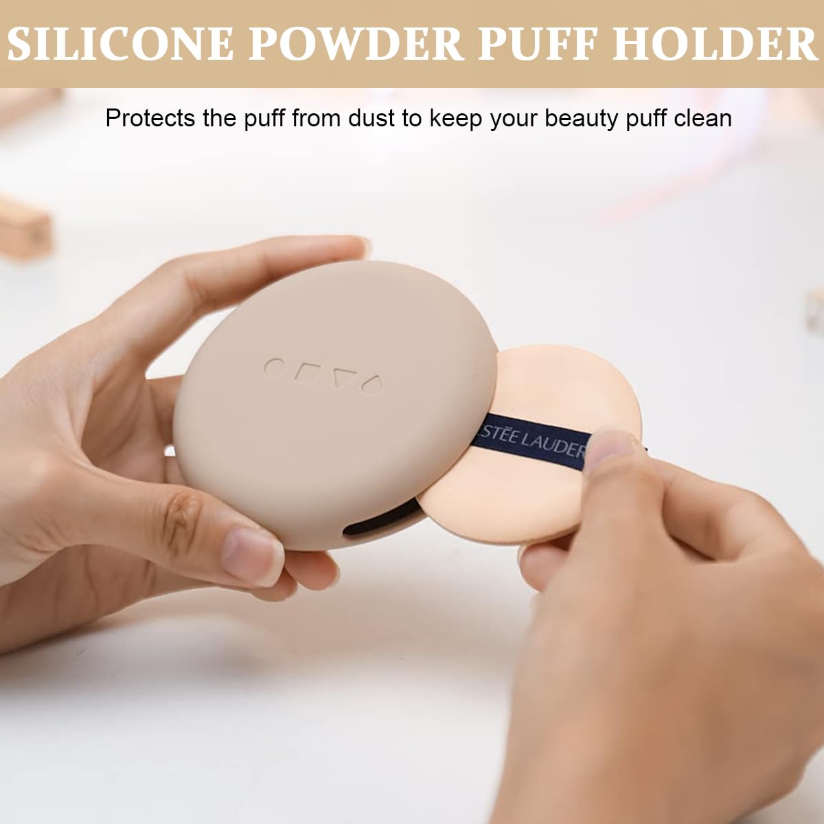 MAYCREATE® Silicone Powder Puff Holder, Makeup Sponge Puff Case Organizer for Travel, Soft Skin-Friendly Beauty Blender Storage - Khaki