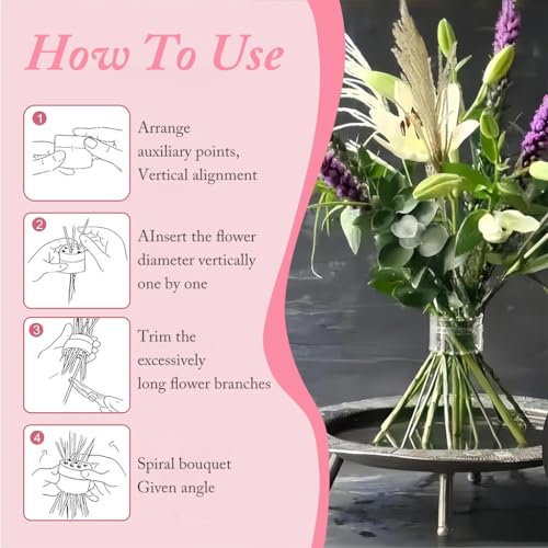 HASTHIP® 2024 Flower Arrangement Spiral Stem Holder for Vases Ikebana Arranger Floral Grid with 19 Holes DIY Bouquet Twister Clear L 2PCS