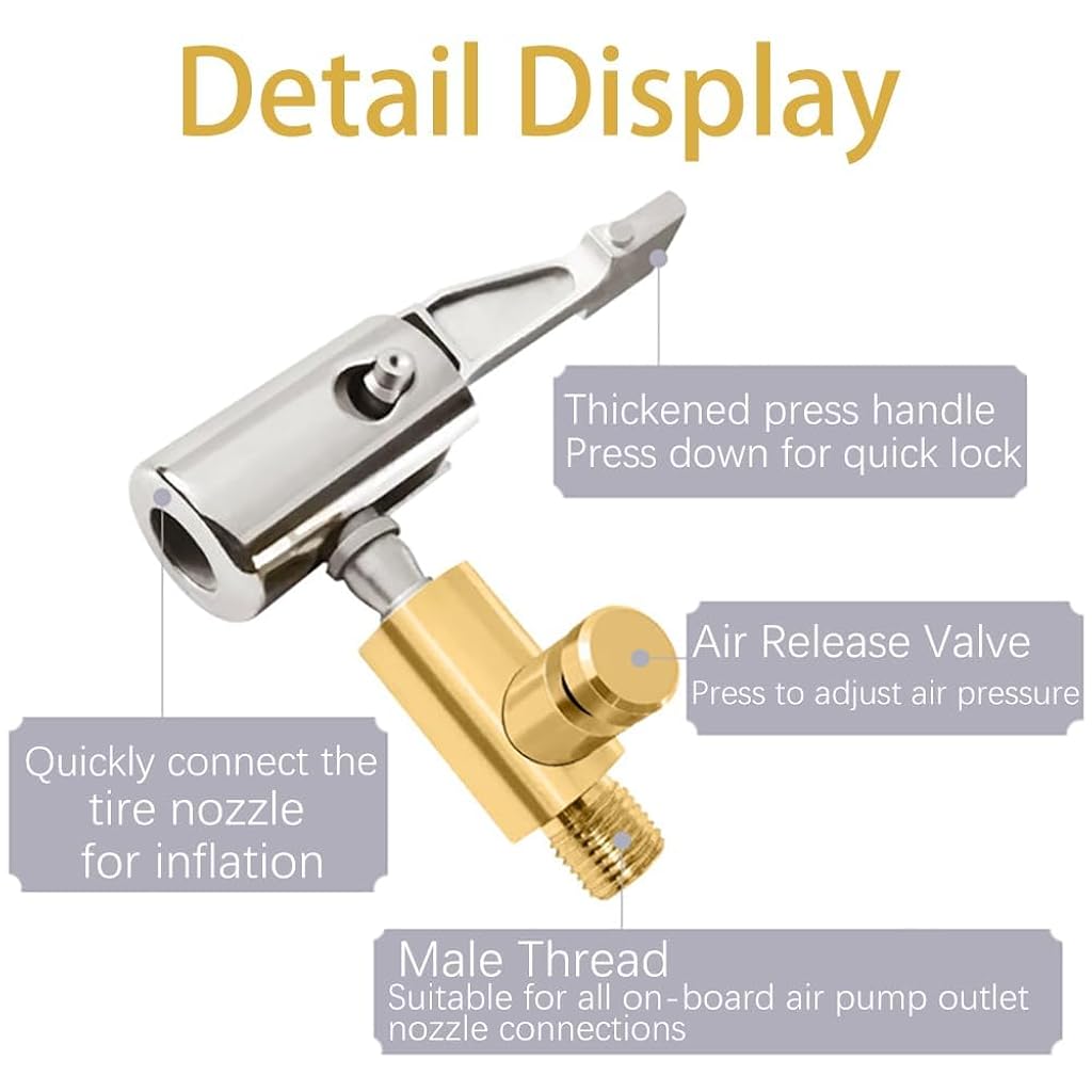ZIBUYU® Universal Air Pump Nozzle for Inflator Lock On Chuck Tire with Release Valve Car Thread Adapter Portable No Leakage Replacement Hose 2 PCS