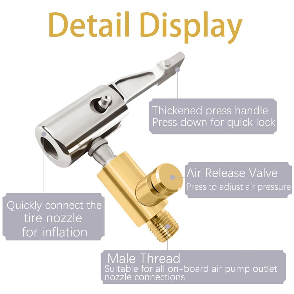 ZIBUYU Air Pump Nozzle for Tire Inflation with Lock On Chuck and Release Valve | 2 PCS Brass Adapter