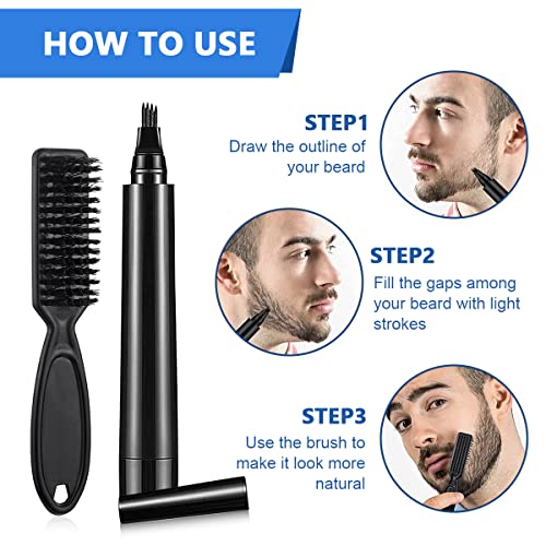 MAYCREATE® Beard Pencil Filler For Men Barber Styling Pen with Bristle Beard Brush Waterproof, Sweat Proof Natural Shaping Up for Men Beard, Moustache & Eyebrows(Dark Brown)