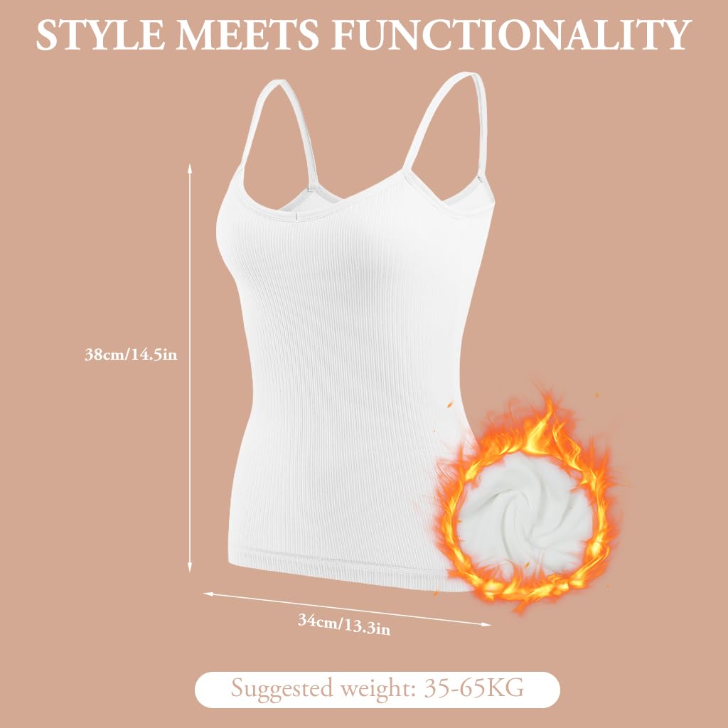 Zibuyu Thermal Top for Women featuring V Neck Fleece Lined Cotton Base Layer | White