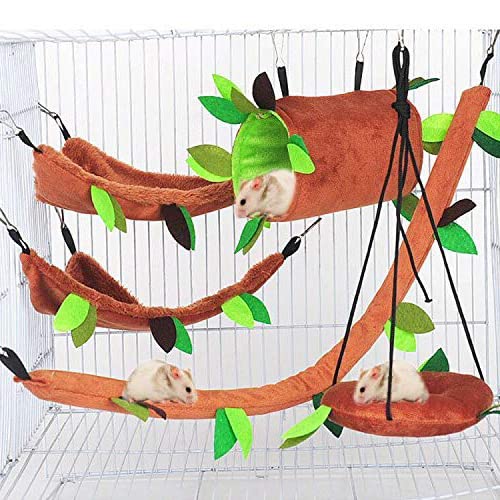 SNOWIE SOFT Hamster Cage Hammock Set for Small Pets with Quick Hook Design | 5pcs Plush Beds and Tunnels