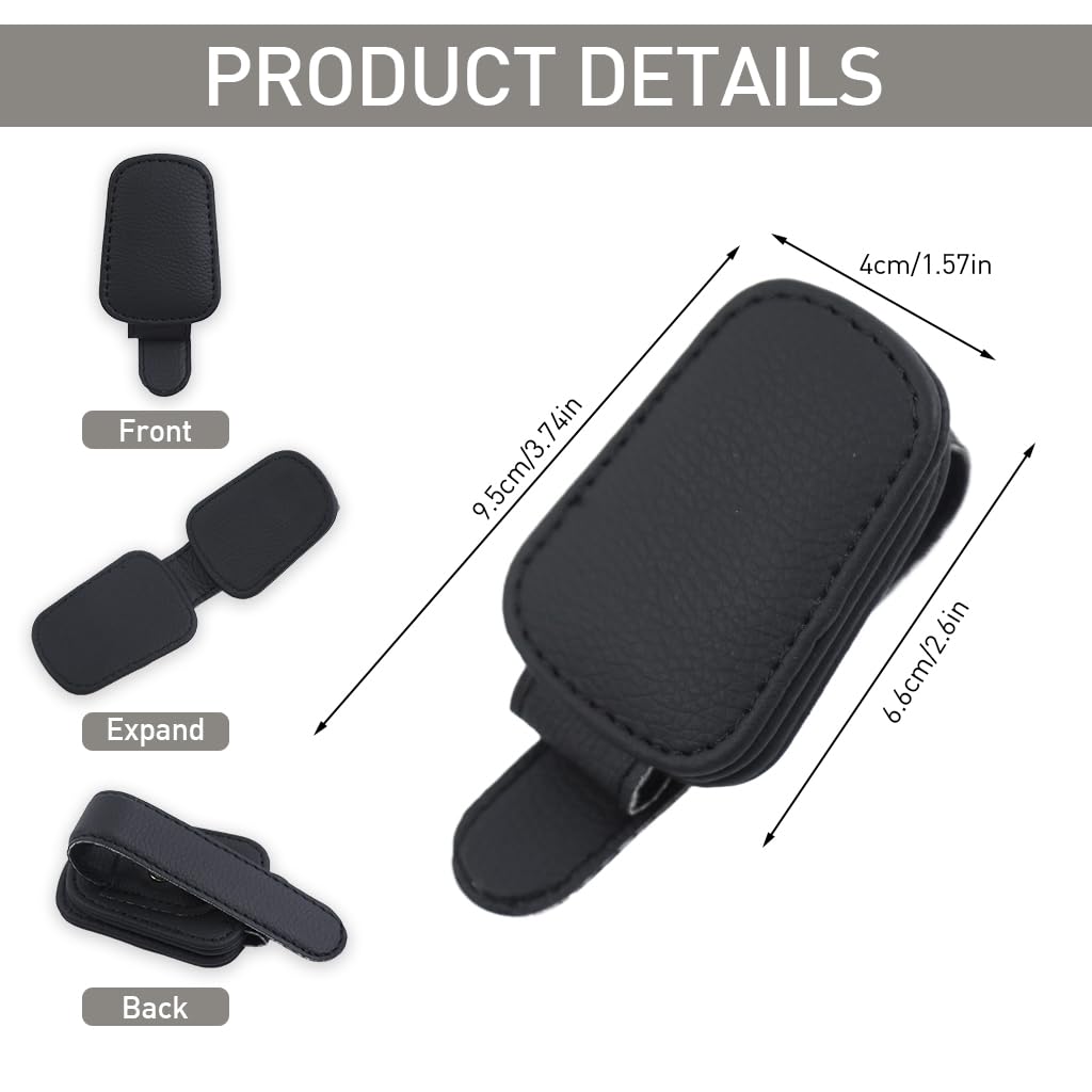 STHIRA Car Sunglasses Holder for Sun Visor with Magnetic Closure in Black PU Leather