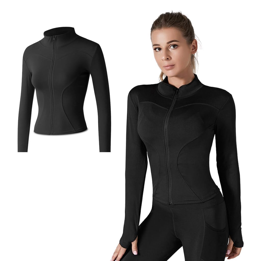 PALAY® Gym Wear for Women Fashion Women Slim Fit Yoga Jacket Long Sleeve Zip-up Jacket Quick Dry Long Sleeve Top for Workout, Running, Yoga, XXXL