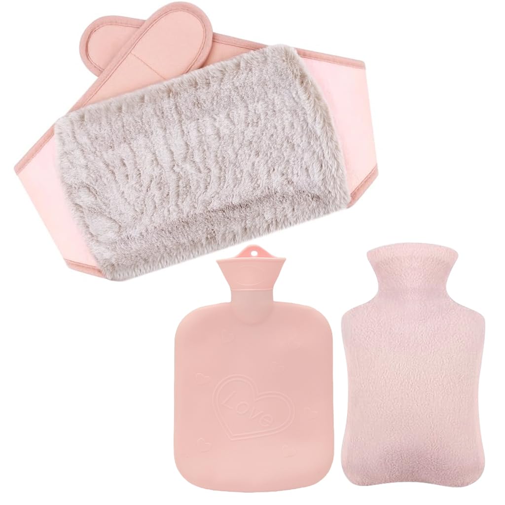 HANNEA Hot Water Bag for Period Pain with Waist Wrap Belt and 1200ml PVC Design | Plush Cover for Back and Cramp Relief