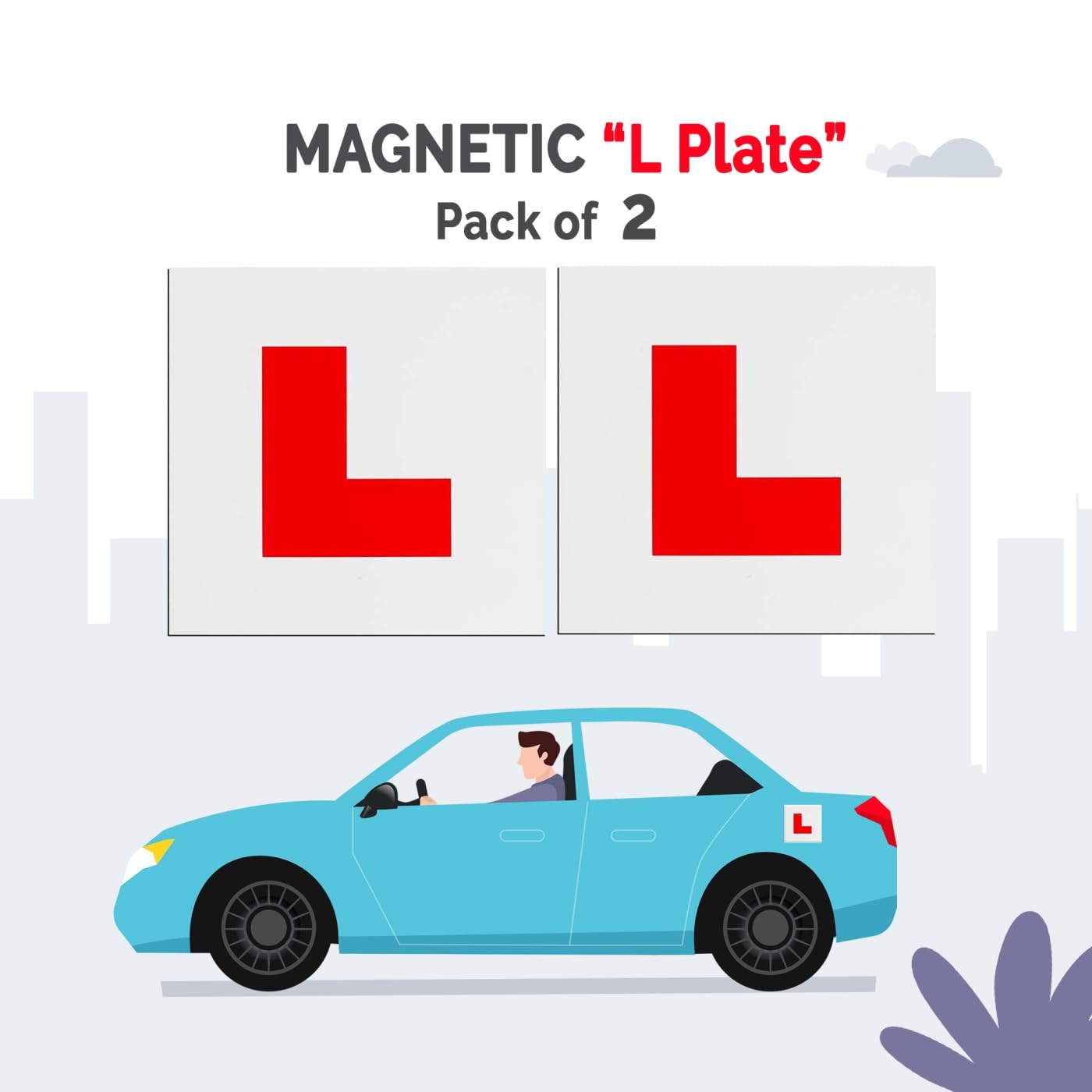 STHIRA Magnetic Learning Sticker for Car 7 in Reflective L Board with Strong Magnet | Night Safety for Learner Drivers