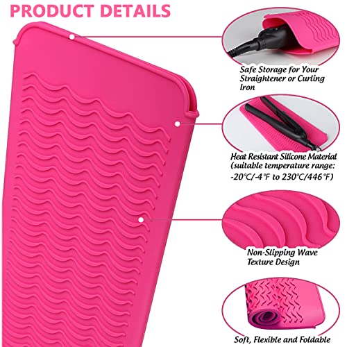 MAYCREATE® Hair Iron Mat, Silicone Heat Resistant Mat Pouch for Hair Styling Tools for Curling Irons, Flat Irons, Hair Straightener, Pink