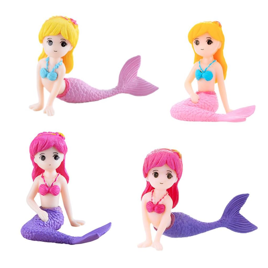 Zibuyu Miniature Mermaid Figurines Set of 4 for Fairy Gardens and DIY Micro Landscaping | Charming Accessories for Dollhouses and Cake Toppers