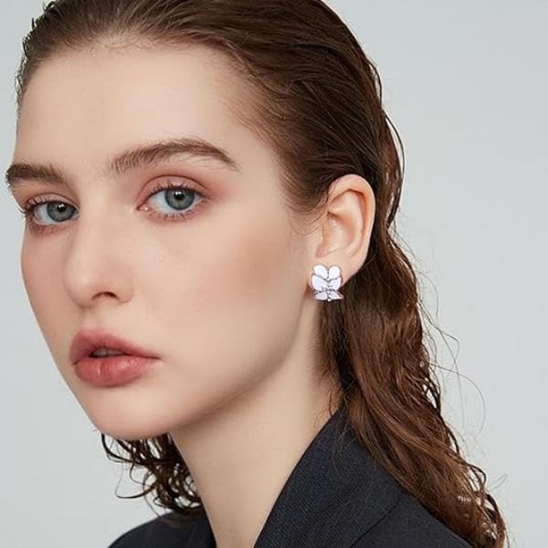 ZIBUYU Floral Rhinestone Earrings Set for Women with 0.7 in Studs & Hypoallergenic Alloy | Black and White Jewelry