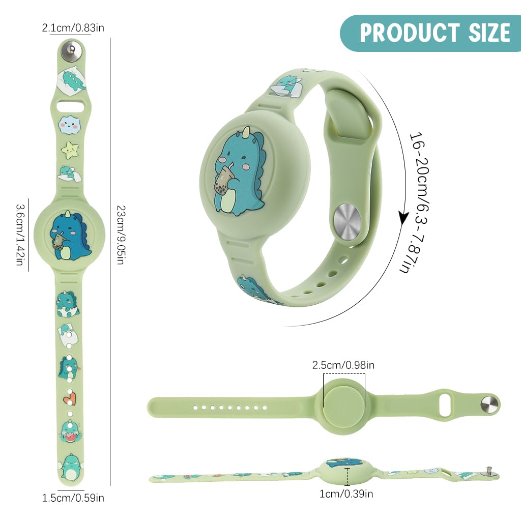 ZORBES Kids AirTag Bracelet Cartoon Dino Silicone Bracelet for AirTag Anti-lost AirTag Bracelet Waterproof Full Cover Protection Silicone Cover for AirTag 9 Inches Adjustable Wrist Band for AirTag