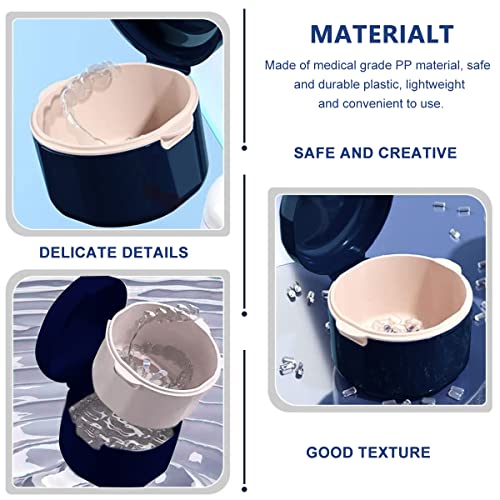HASTHIP® 2Pcs Retainer Case, Denture Bath Case Cup Box Holder with Strainer Basket Storage Soak Container Teeth Aligner Denture Box for Travel Cleaning & Drying - White & Blue