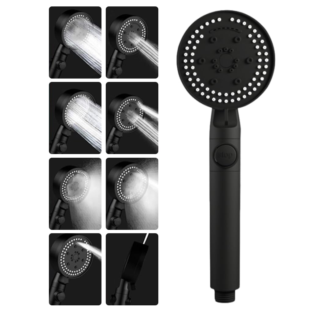 HASTHIP® Hand Shower for Bathroom, Advanced Turbo Pressurized Shower Head with 8 Bathing Modes, Home Bath Shower Nozzle Water Heater Filter Shower with 1.4m Zinc Steel Hose and Shower Stand