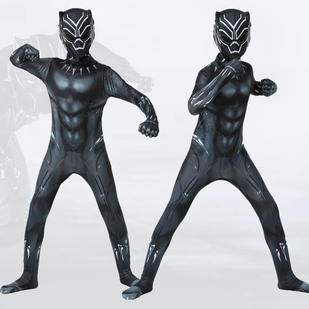 GUSTAVE Black Panther Costume for Kids featuring 3D Digital Prints and Breathable Spandex for 105–115cm Boys and Girls | Ideal for Superhero Party Cosplay